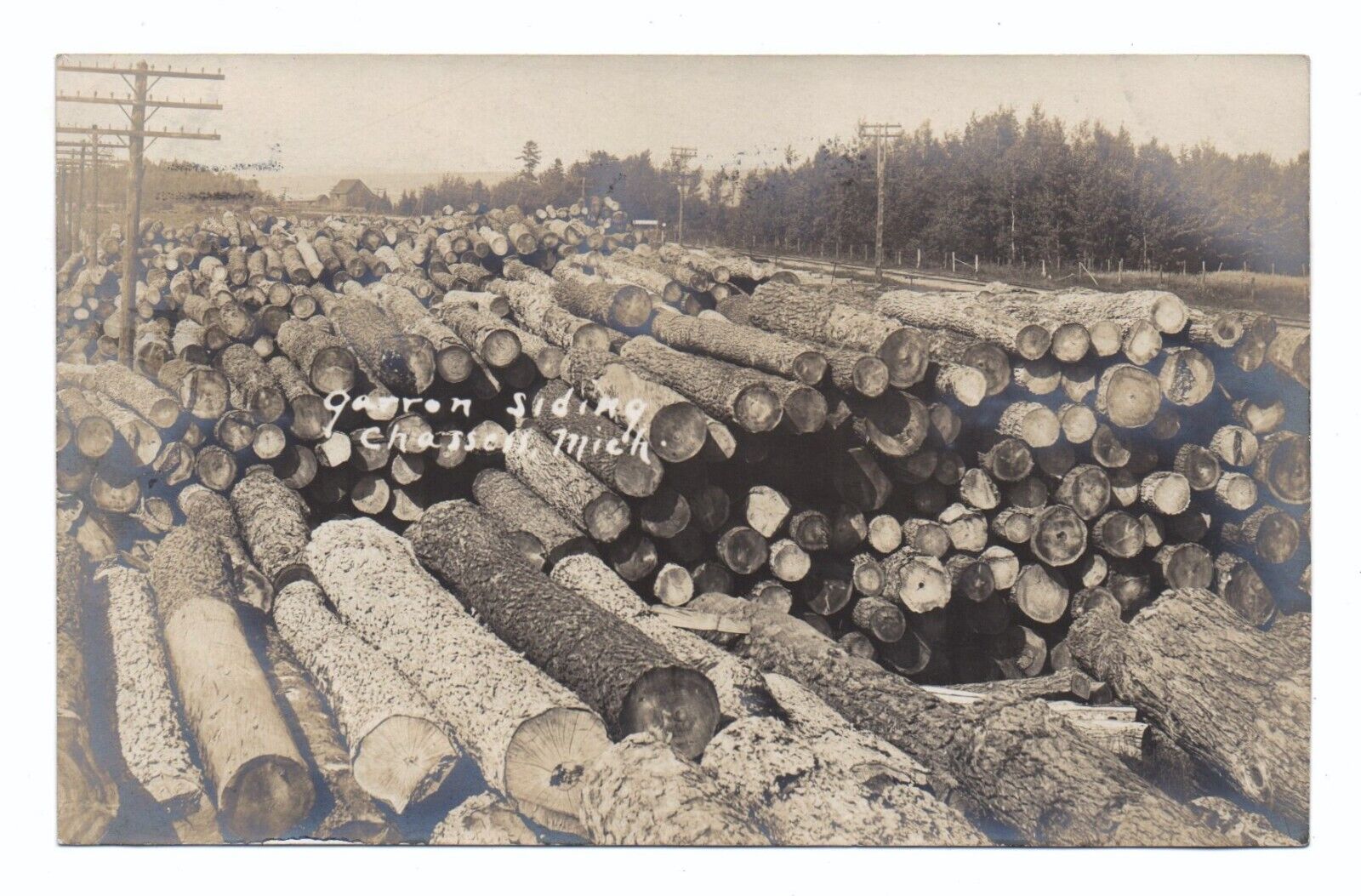 HTF rppc CHASSELL MICHIGAN Upper Peninsula GARRON SIDING LOGS logging 1910 UP MI