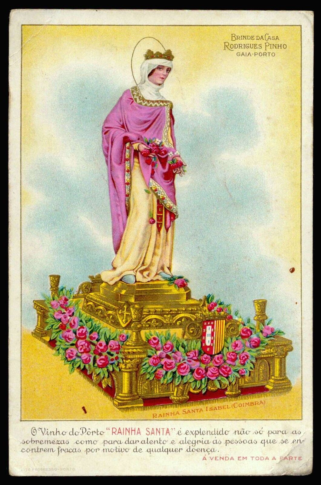 ST ELIZABETH QUEEN OF PORTUGAL Vtg LG HOLY CARD - PORT WINE ADVERTISING