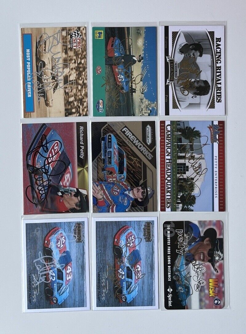 Richard Petty Autographed Lot of 9 NASCAR Trading In Person Some Gold