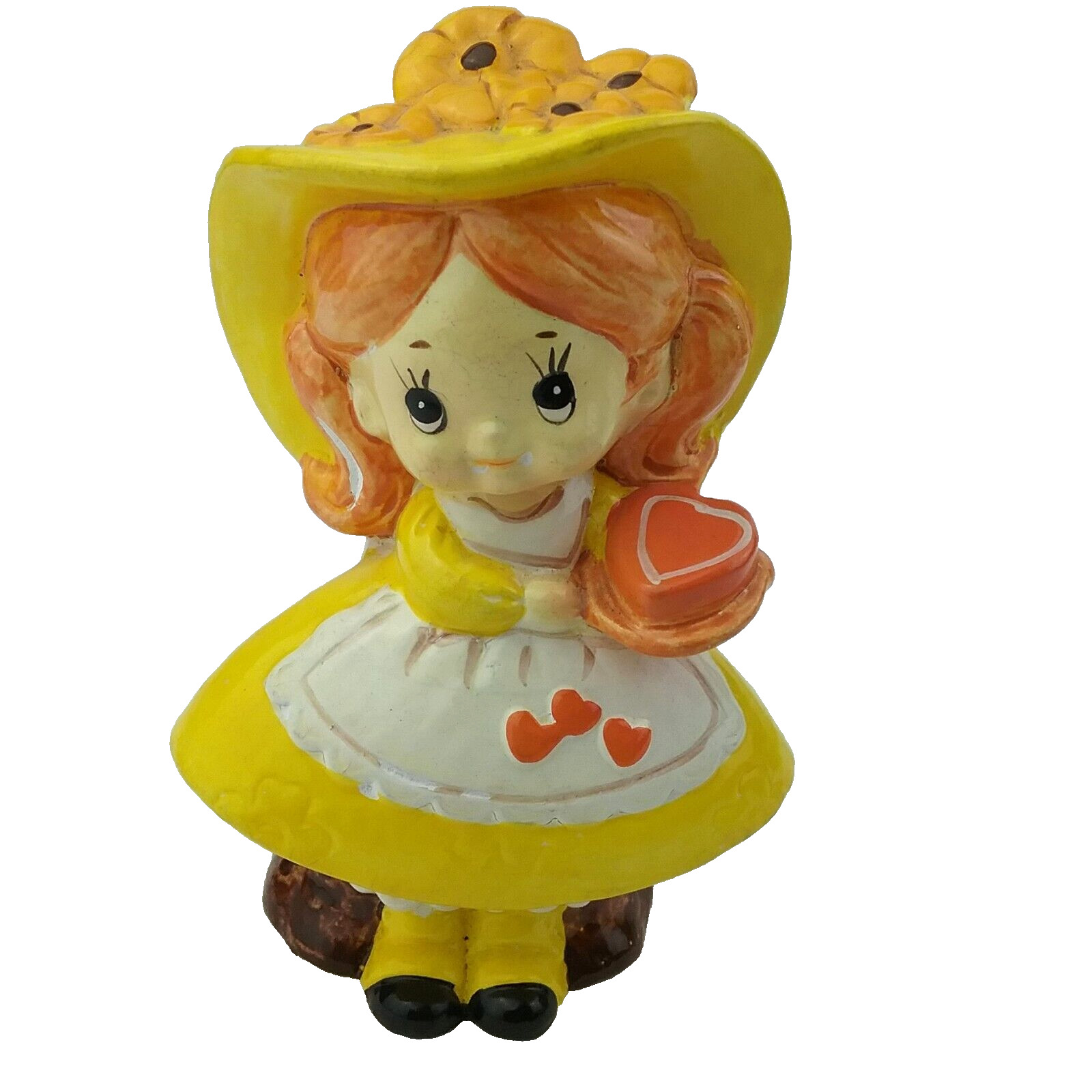 Joseph Originals Figurine Country Girl Red Hair Yellow Outfit Orange Cake Hearts