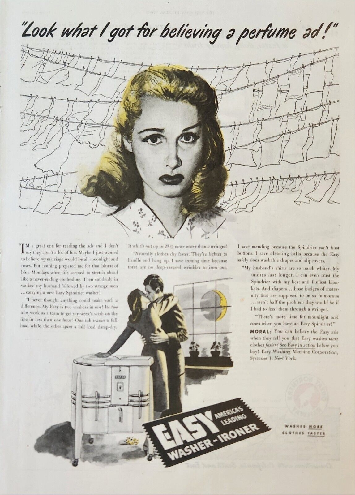 1947 Easy spindrier for clothes Vintage Ad Look what I got believing perfume ad