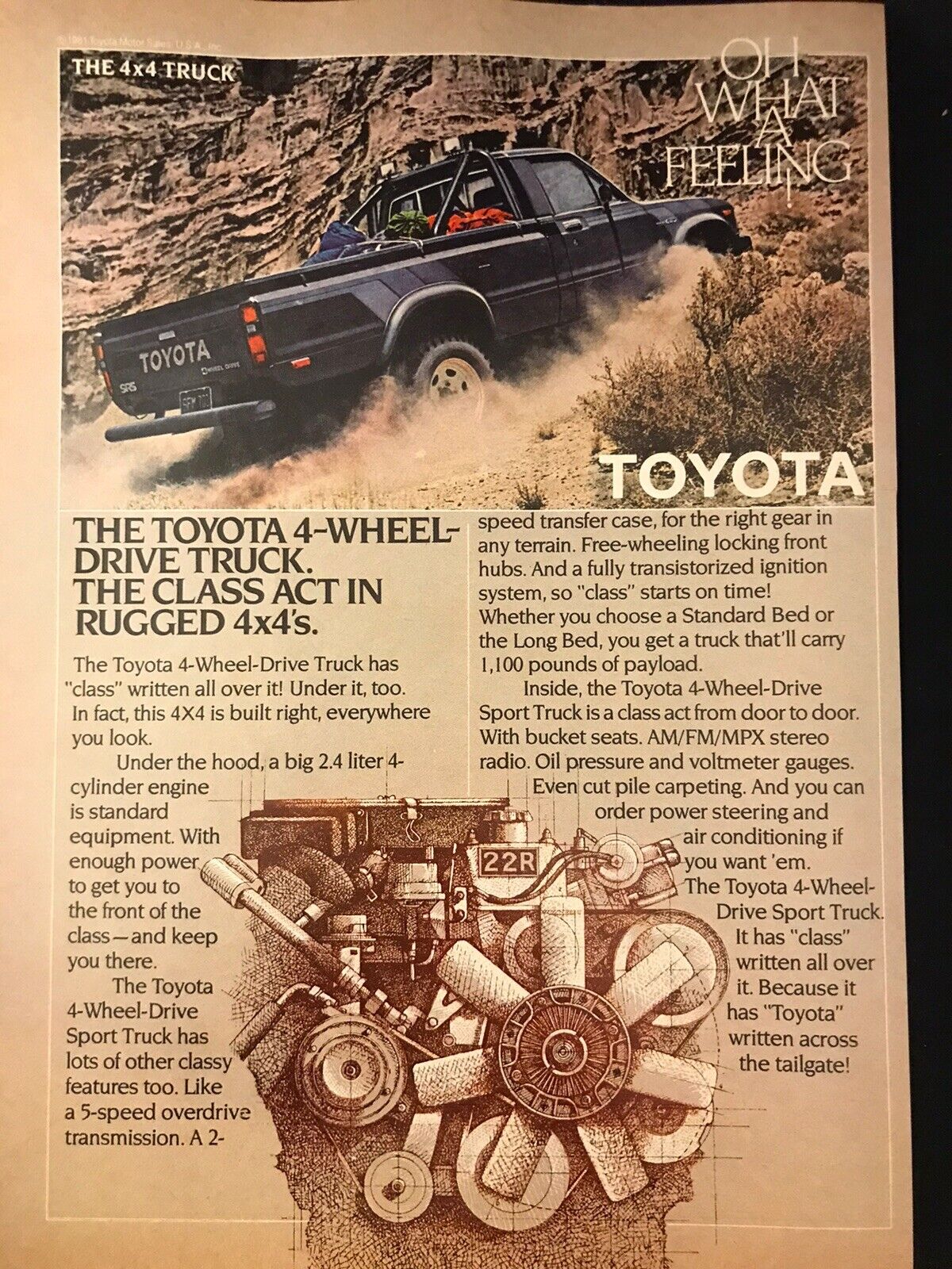 1981 Toyota 4x4 Pickup Truck Vintage Ad \