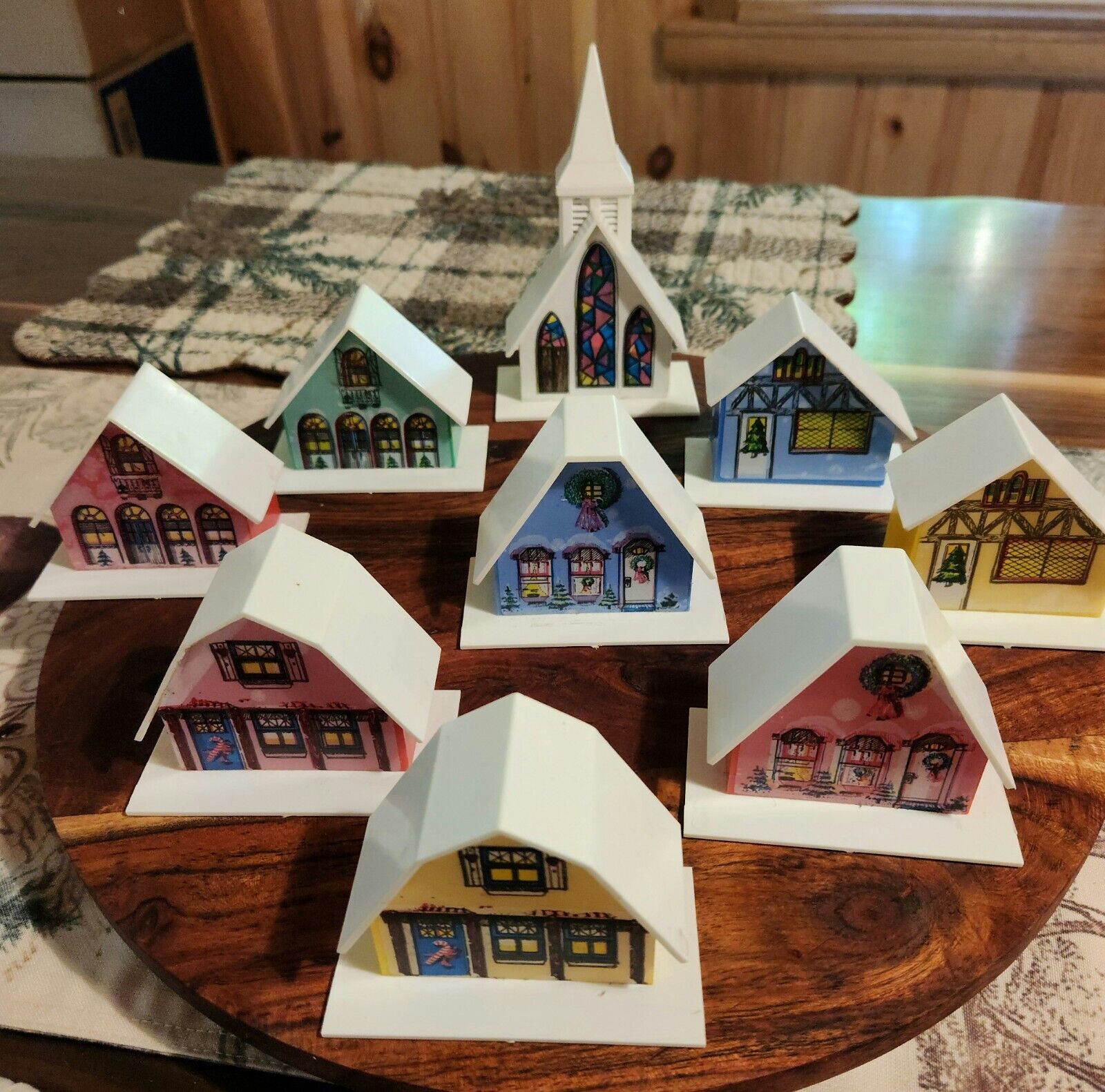 Vintage MCM Alpine Village Town Plastic Christmas Houses Plus Church 