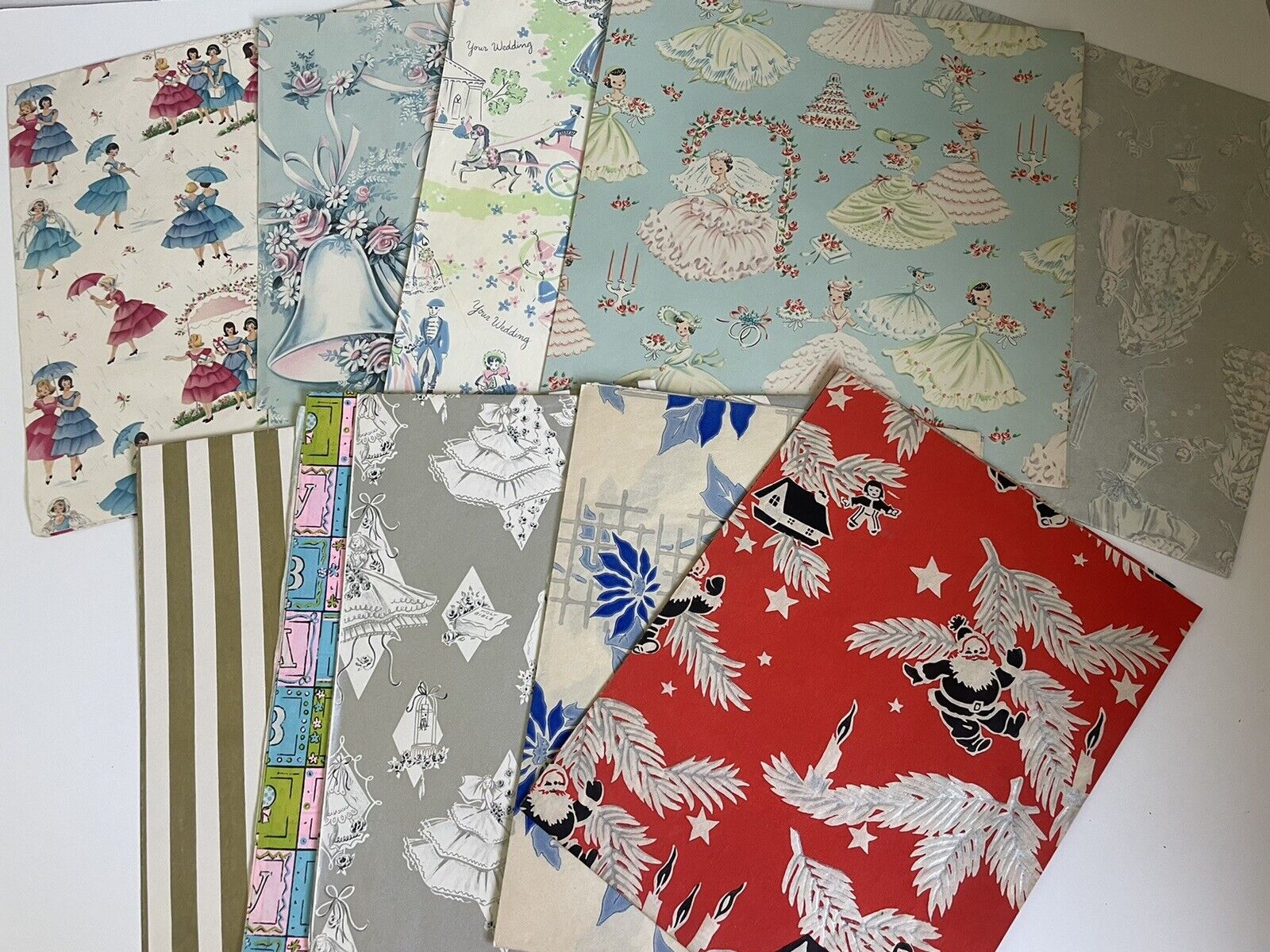Vintage 40s 50s Baby Wedding Shower Christmas Gift Wrap Sheets Lot Scrapbooking