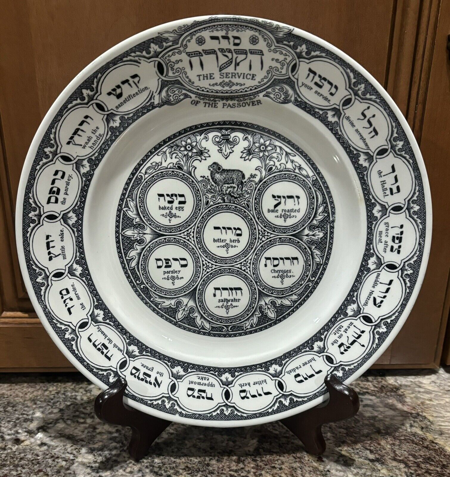 Antique 1920s Bardiger Ridgways Black White Passover Plate Judaica Hebrew Seder
