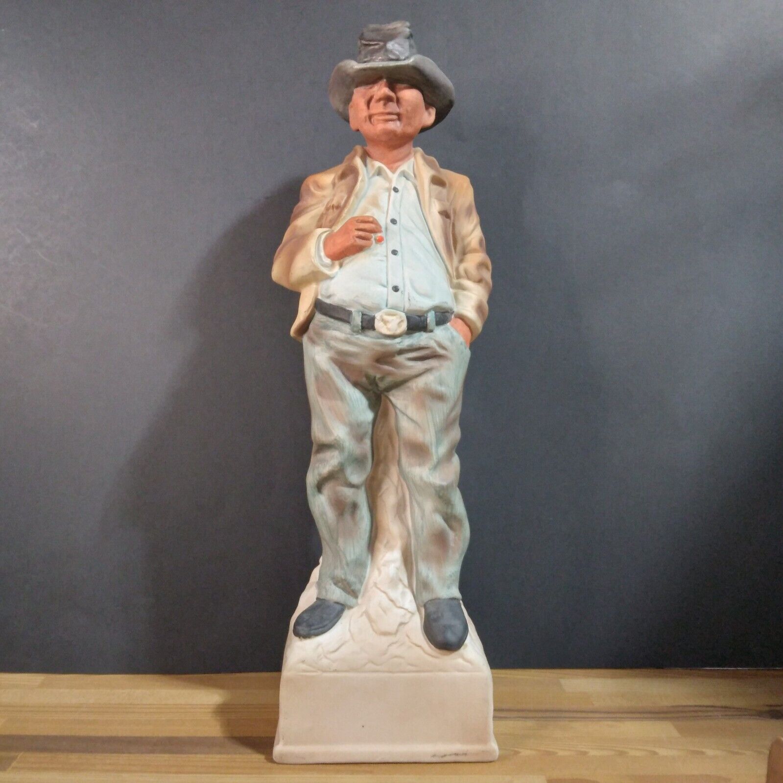 1969 Casual Indian Lionstone Whiskey Porcelain Decanter Cowboy Figurine