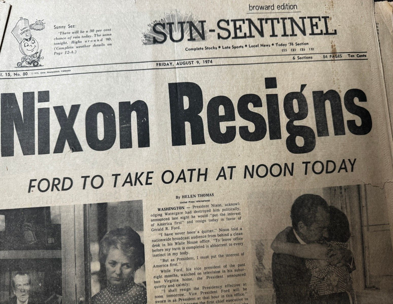 The Sun-Sentinel Broward Edition - Nixon Resigns Newspaper from August 9, 1974
