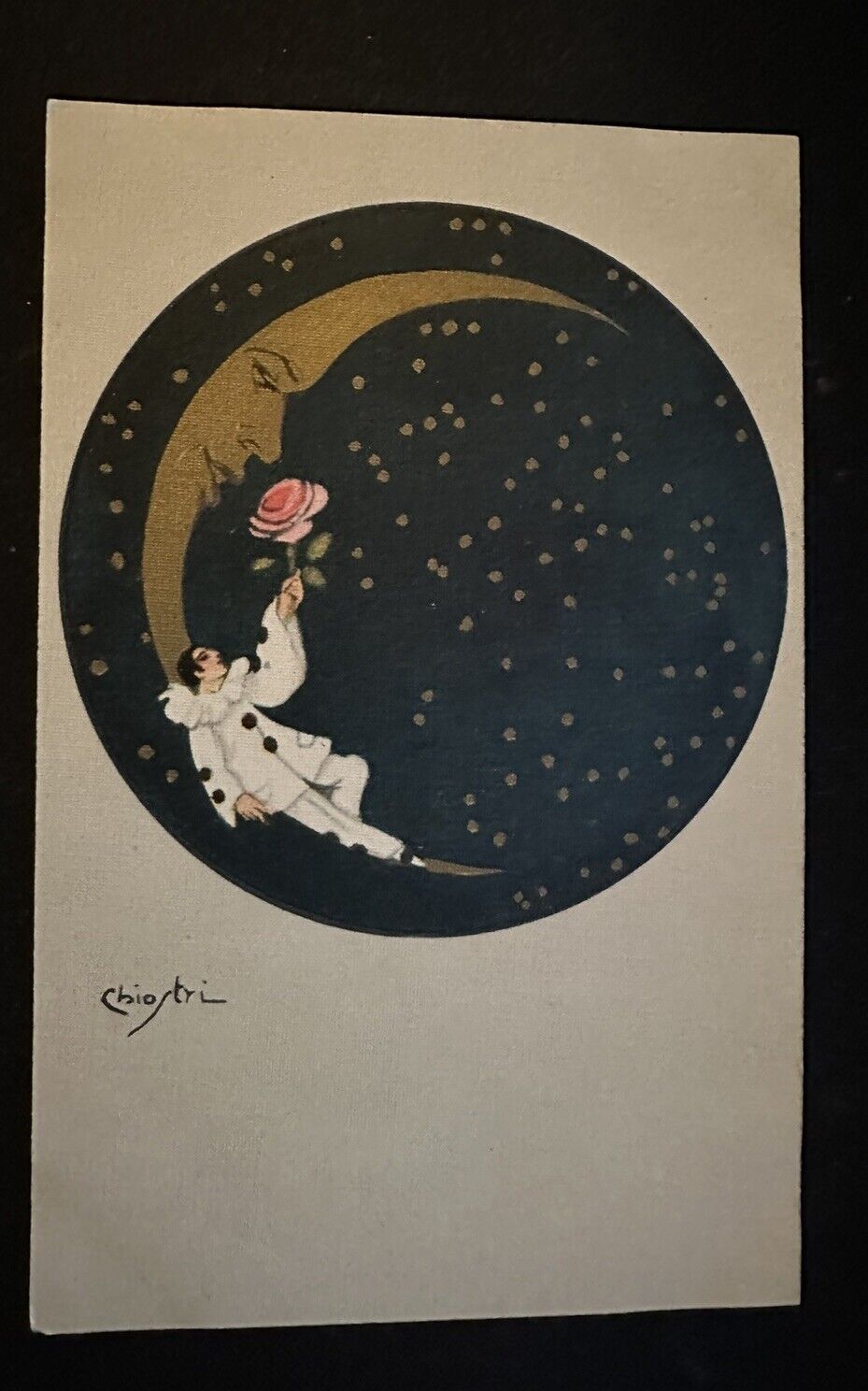 A/s Chiostri~ Pierrot Clown on the Moon~Postcard~Ballerini & Fratini~h915