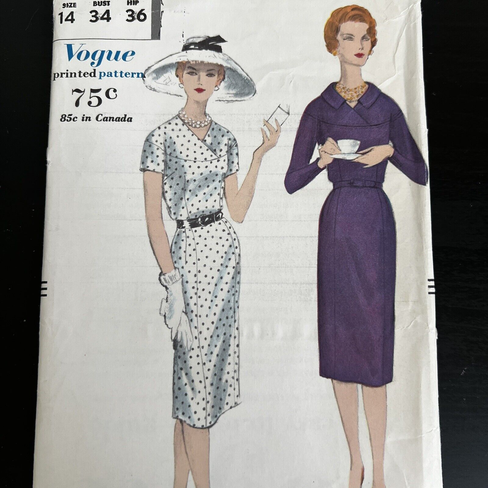 Vintage 1950s Vogue 7815 Slim Skirt Shoulder Yoke Dress Sewing Pattern 14 XS CUT