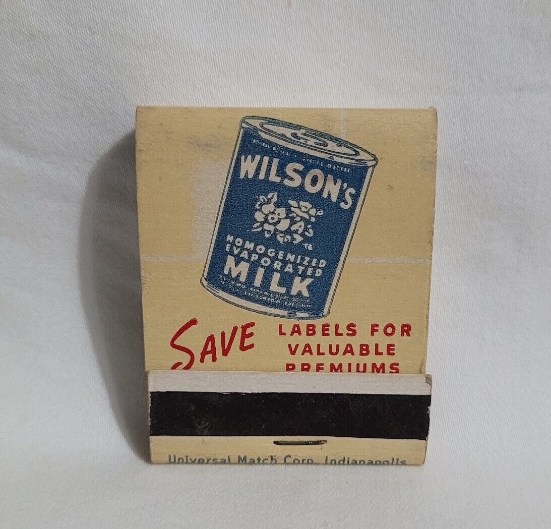 Vintage Wilson\'s Evaporated Milk Dairy Grocery Food Matchbook Advertising Full