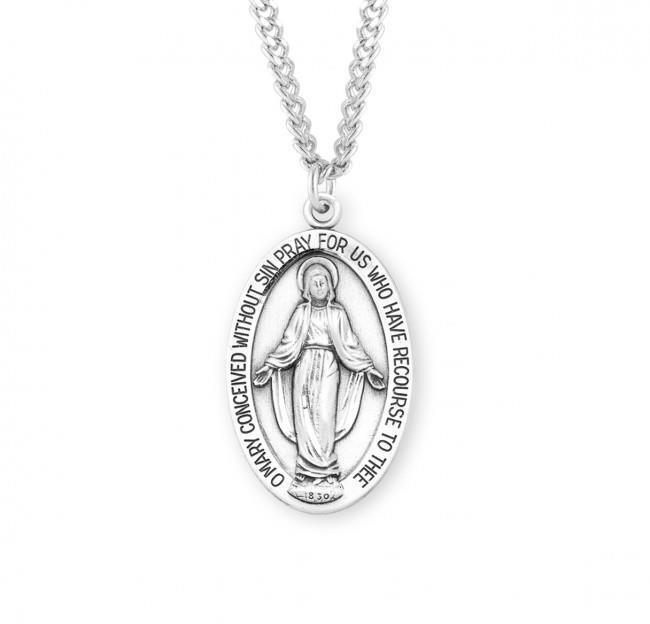 Classic Sterling Silver Oval Miraculous Medal Size 1.4in x 0.8in