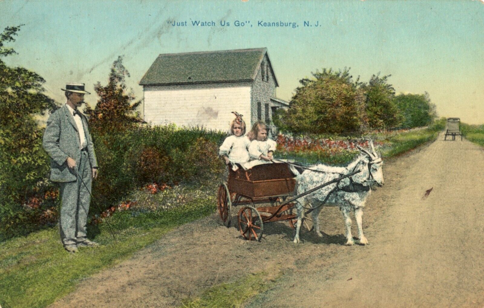 1910 Keansburg  NJ postcard,  children in goat-cart,   New Jersey