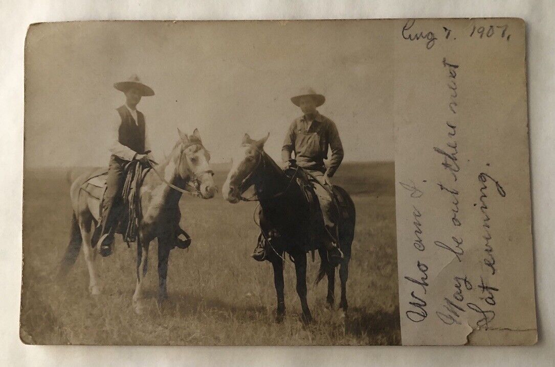 1907 Postcard 2 Guys On Horses.  (See Description) (E2)