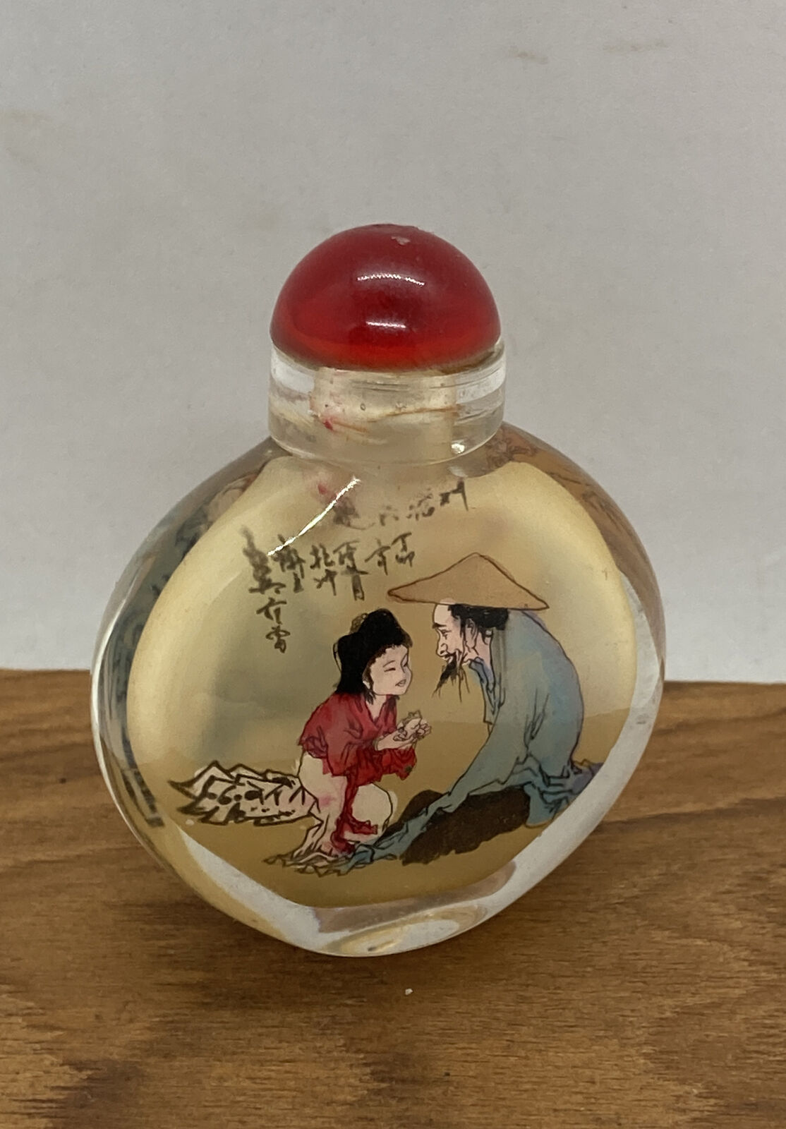Exquisite Old Chinese Chinese glaze Hand Painted People snuff bottle 2-1/8” Tall