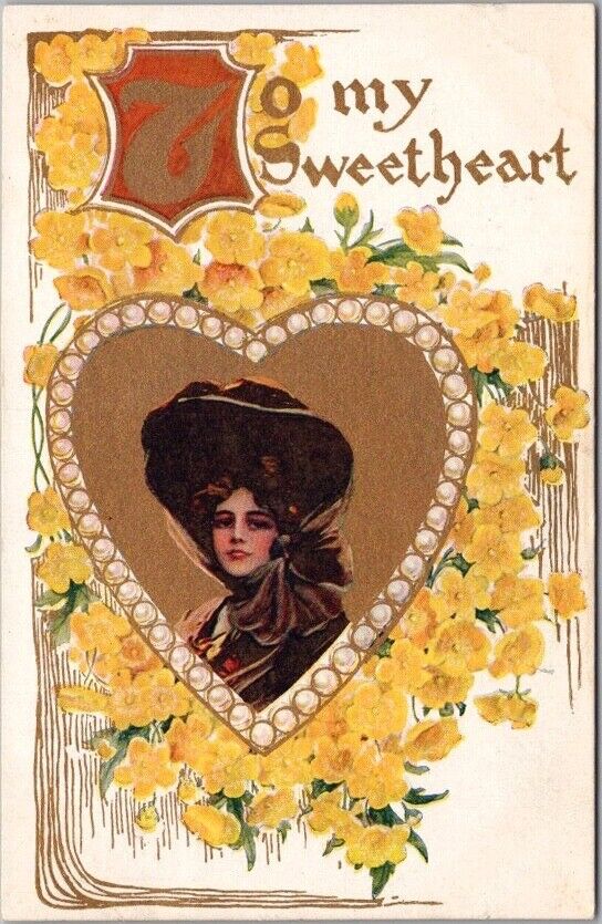c1910s Pretty Lady / Romance Greetings Postcard \