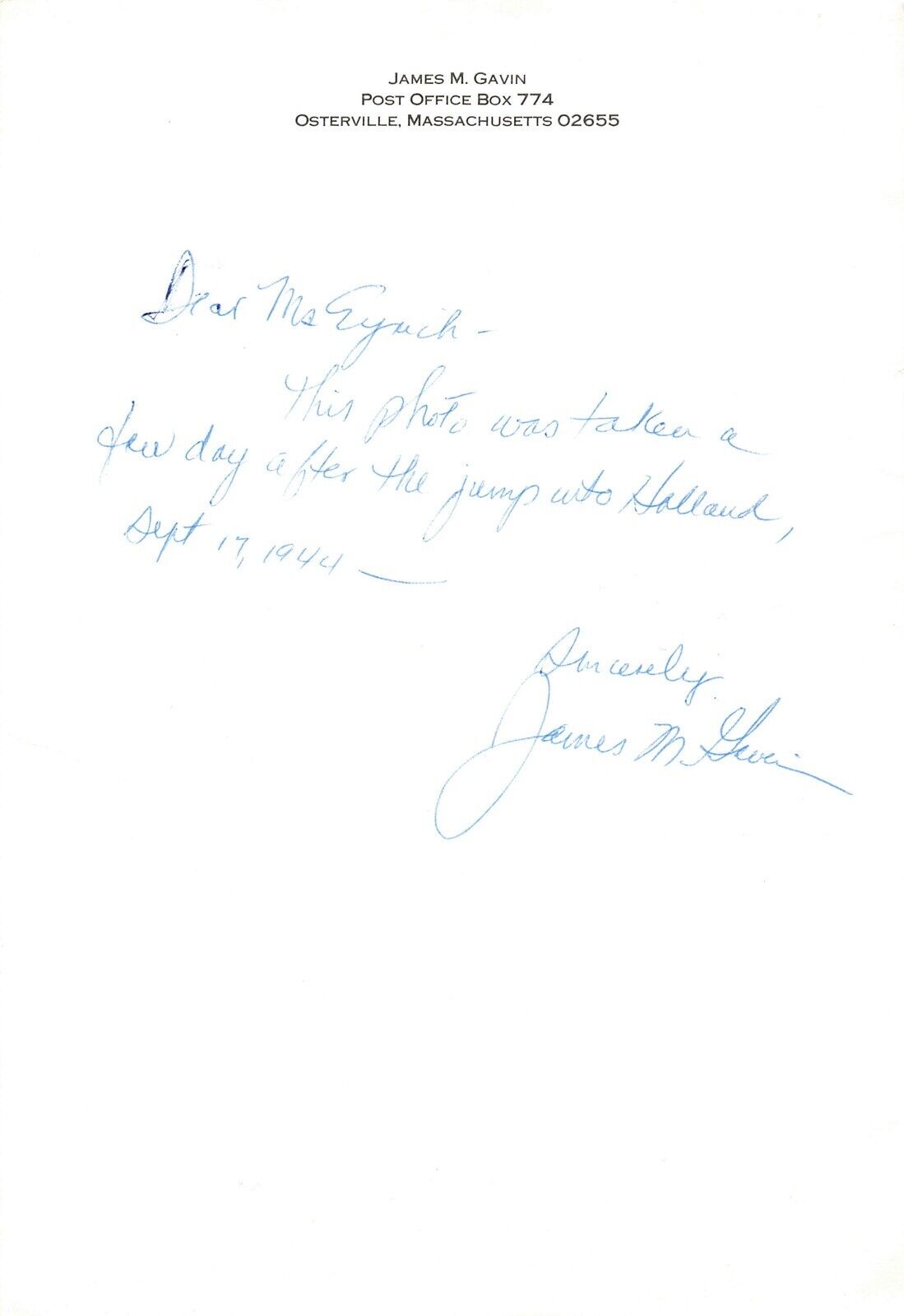 James M Gavin WWII 82nd Airborne Commander Signed Autograph Letter PSA DNA j2f1c