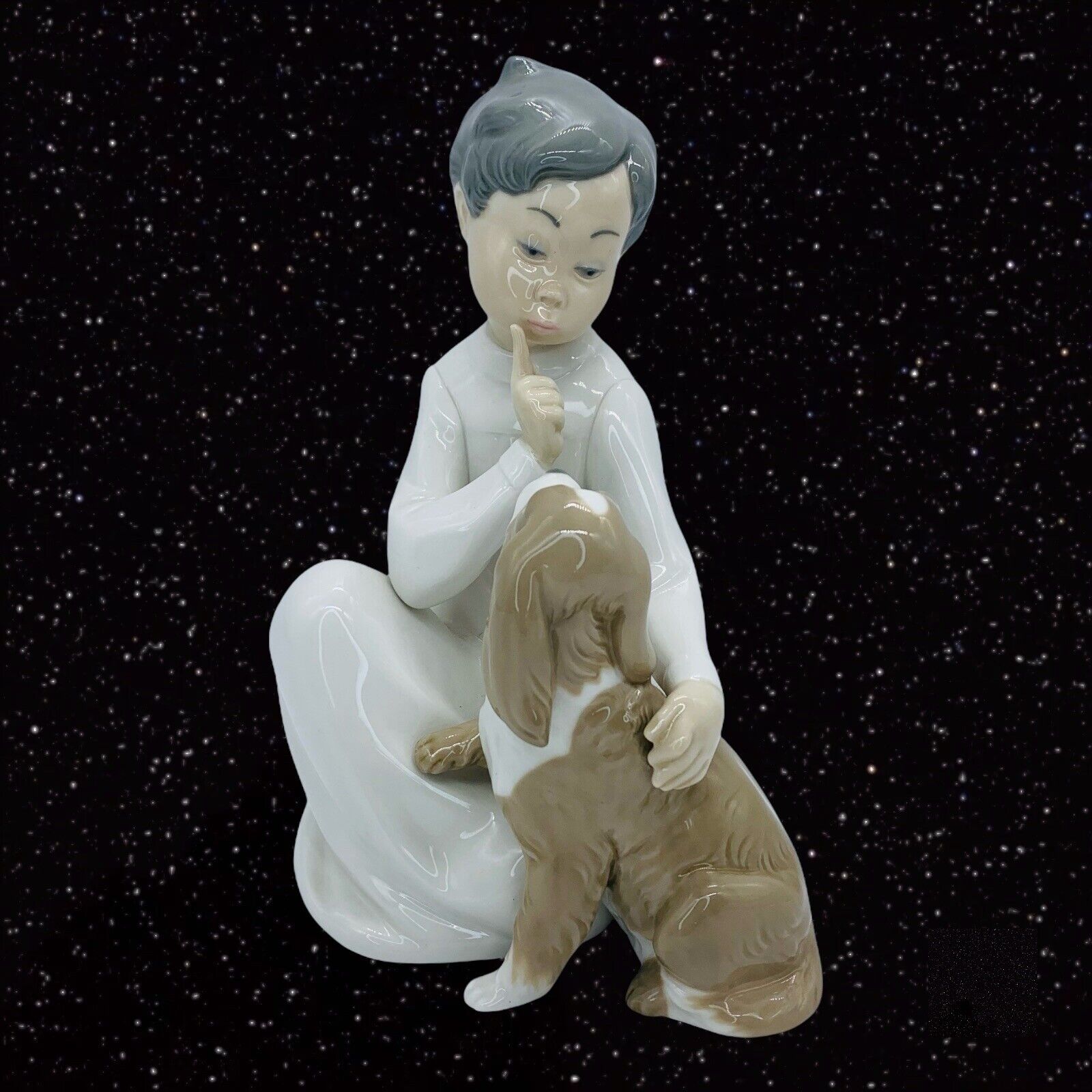 Vintage Lladro Figurine #4522 Retired Boy W Dog Glossy Crocker Spaniel 7”T 5.5”W