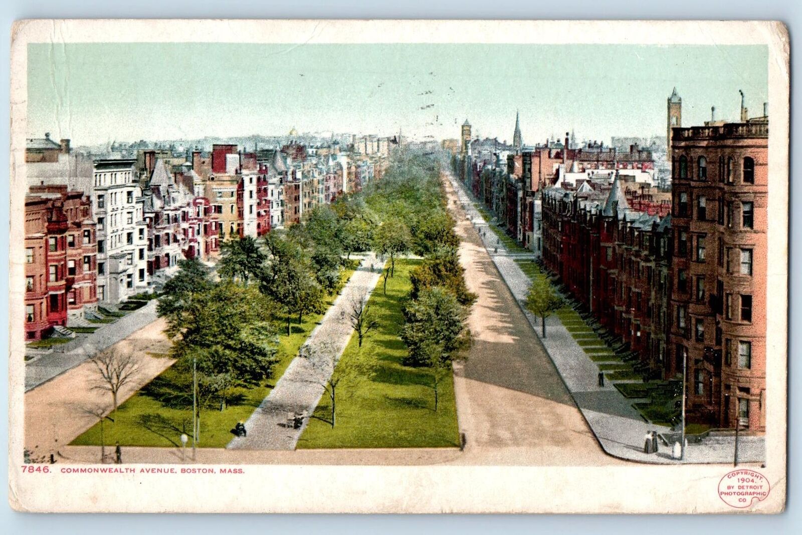 Boston Massachusetts MA Postcard Commonwealth Avenue Aerial View 1911 Antique