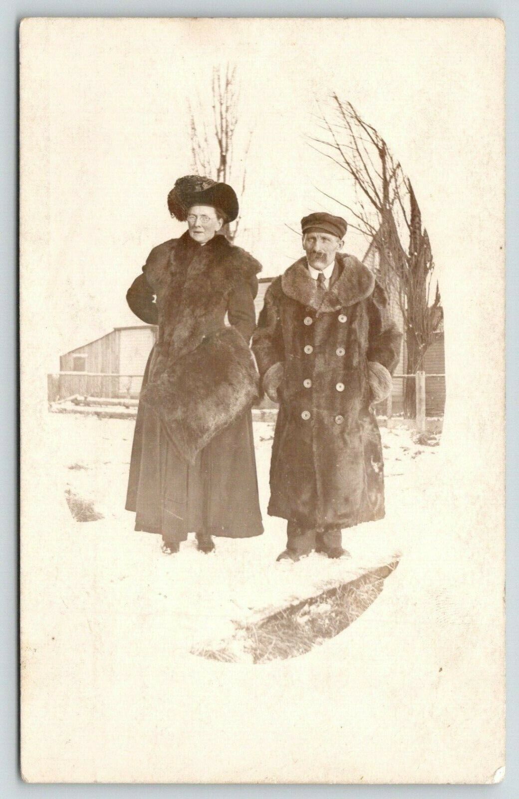 RPPC Short Boris & Tall Natasha* Siberia? Couple in Grand Forks? Fairbanks?~1910