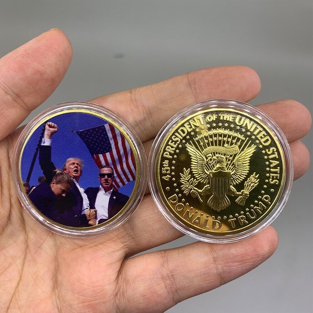 USA President 2024 Donald Trump Fight Shooting Assassination Gold Coin Souvenir