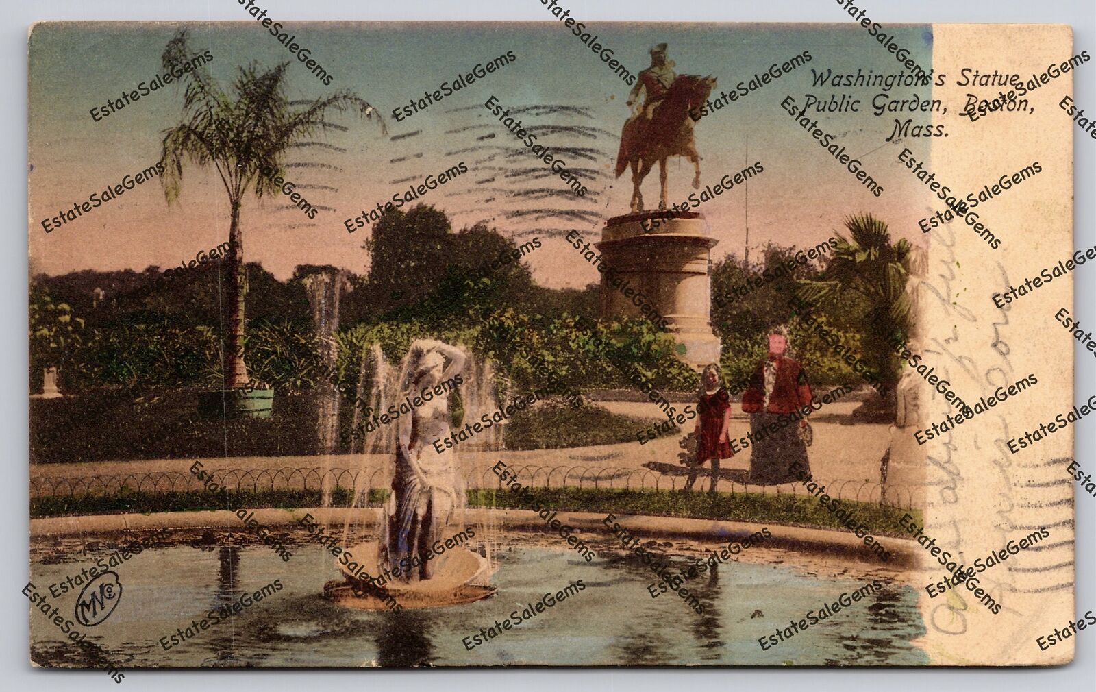 Antique Postcard 1907 Washington\'s Statue Public Garden Massachusetts