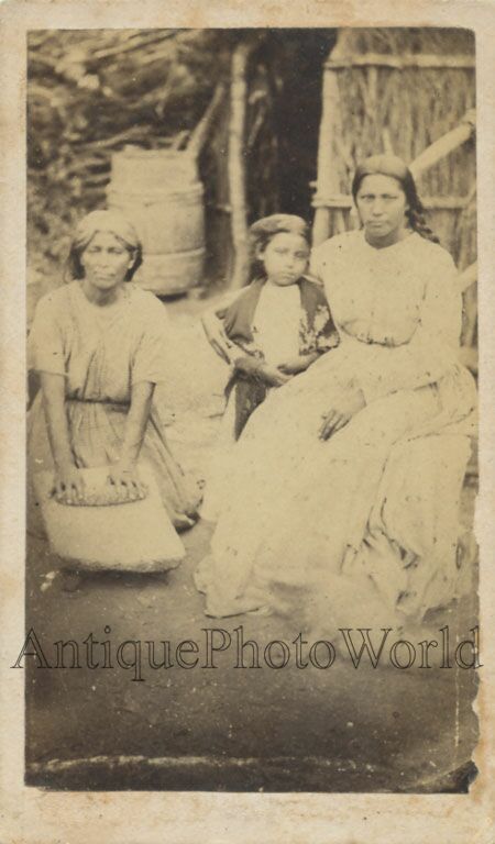 Native American Indian family cooking food antique photo