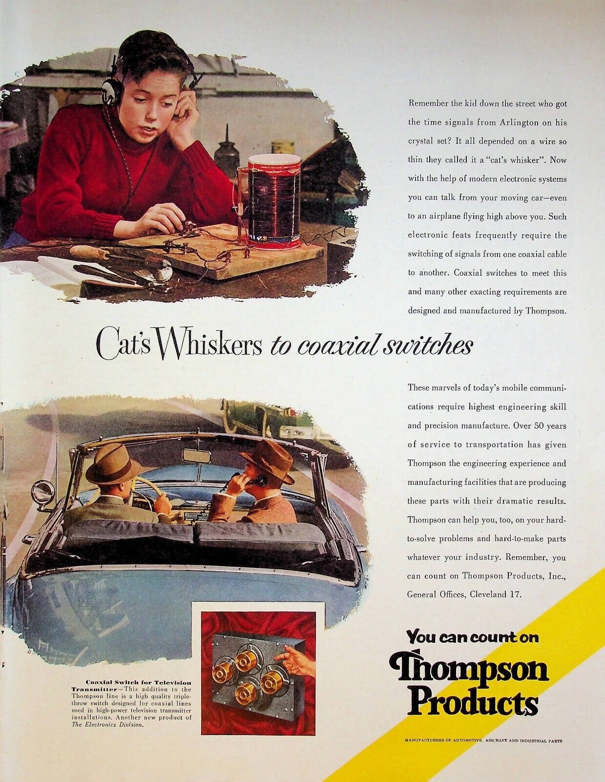 1953 Thompson Products Cat\'s Whiskers Wire Coaxial Switch Vintage 1950s Print Ad