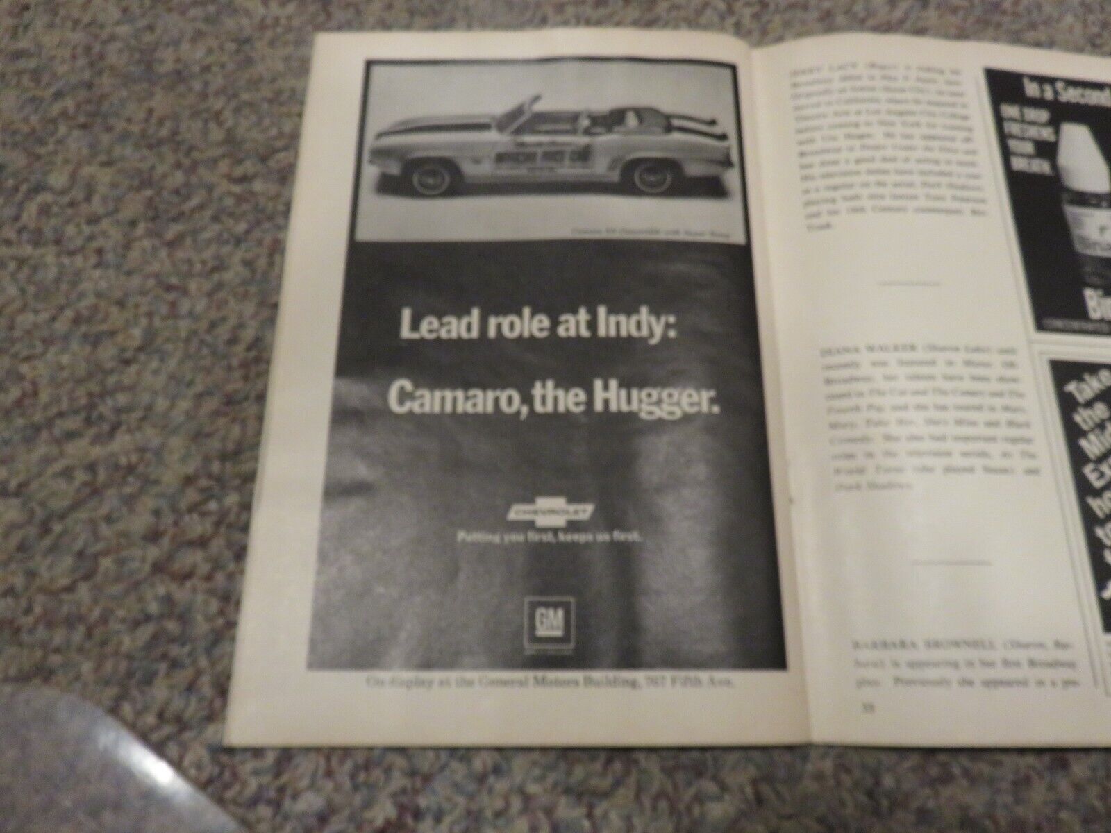 1969 CHEVROLET CAMARO PACE CAR - RARE seldom seen Ad. (you get whole magazine)