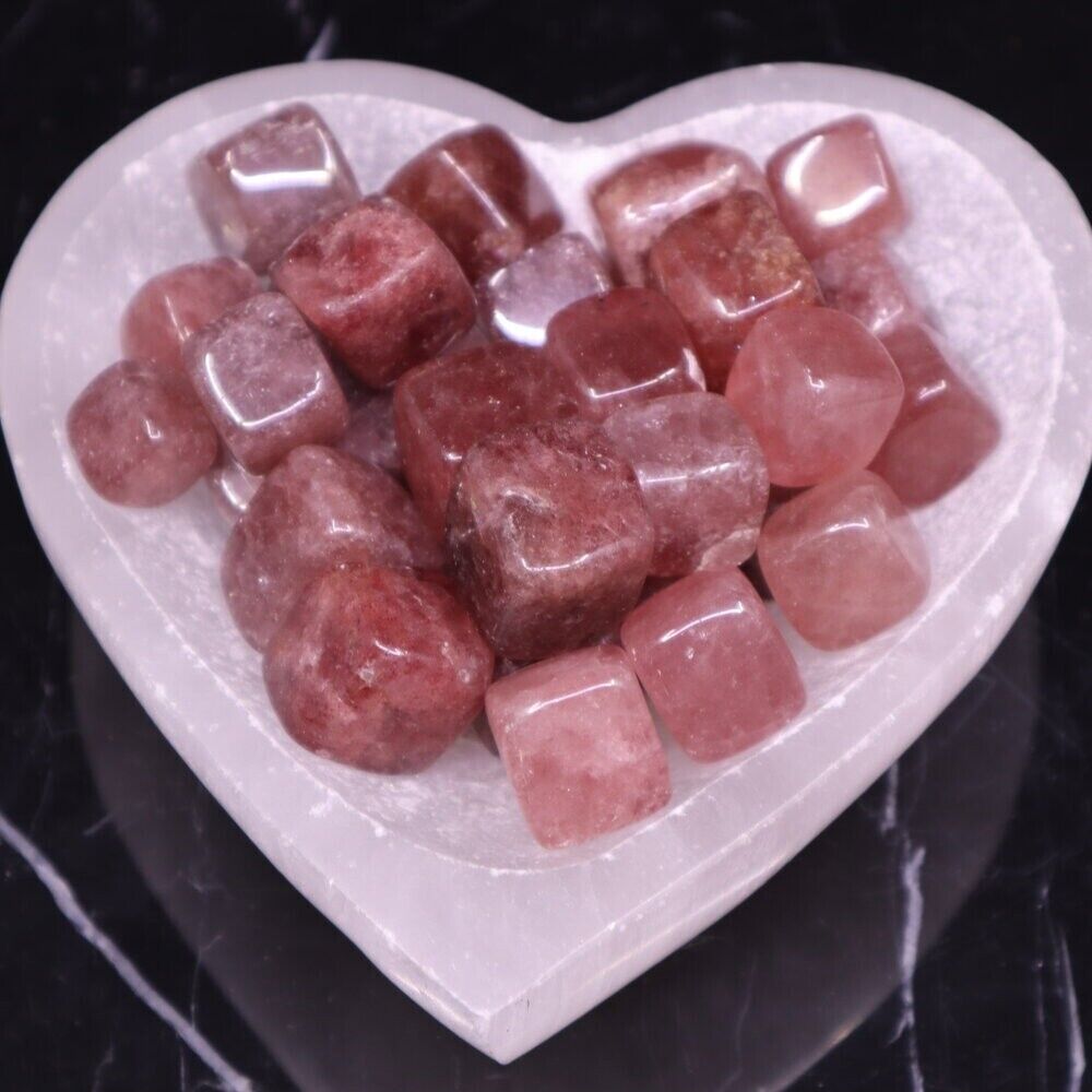 5 PCS Natural Strawberry Quartz Tumbled Stone Pink Crystal Gemstone Pocket Stone