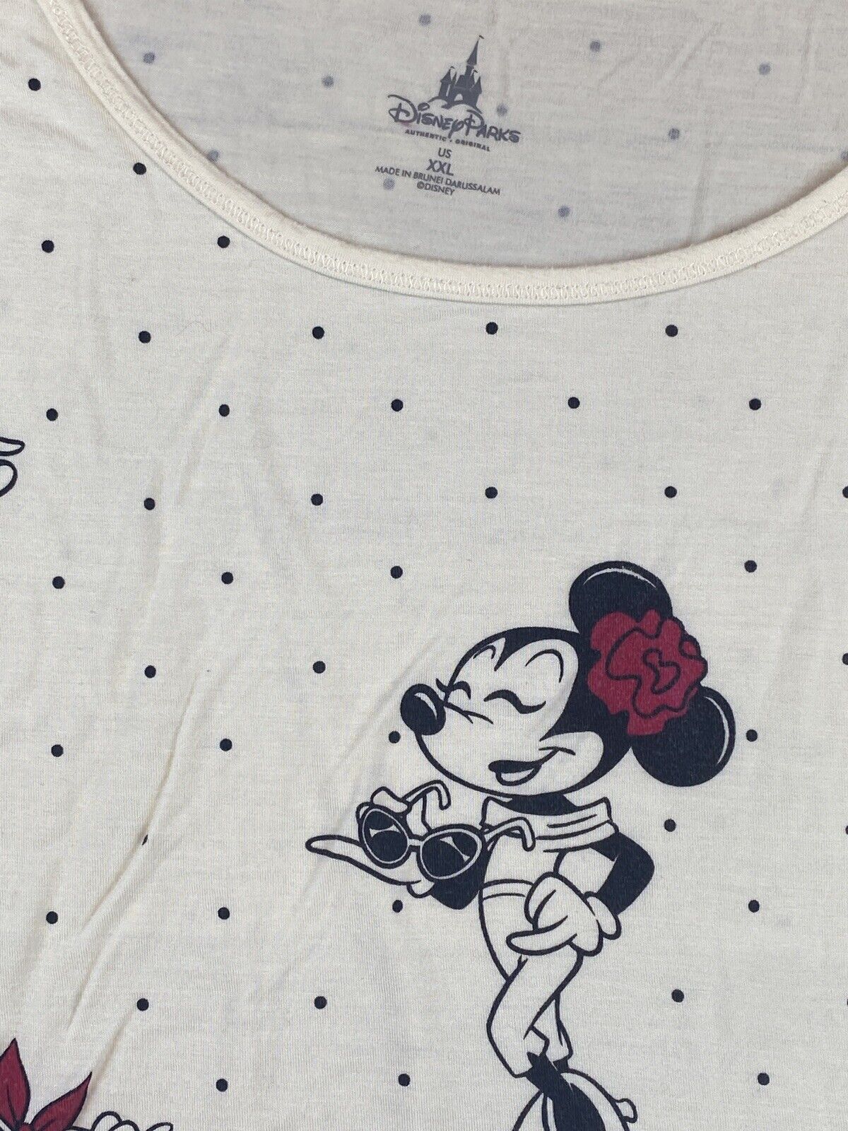Disney Parks Women’s XXL Minnie Mouse Too Cream Black Polka Dot