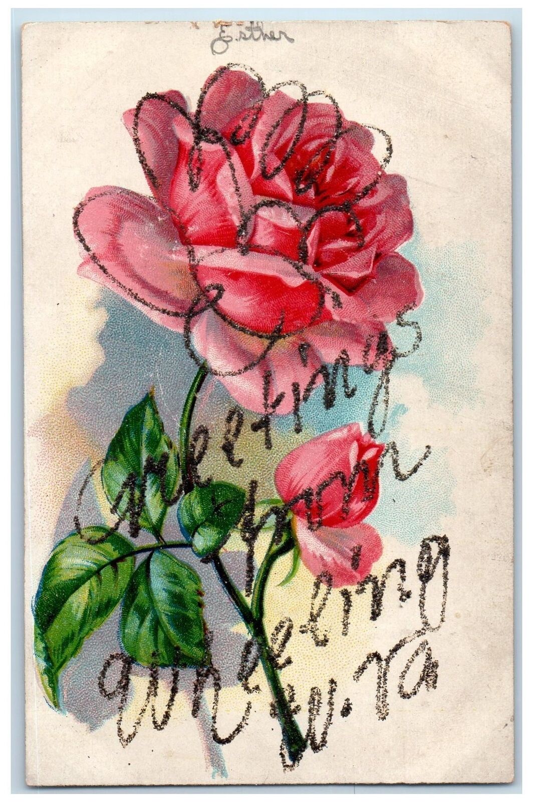c1910s Greetings From Wheeling West Virginia VA Posted Embossed Flower Postcard