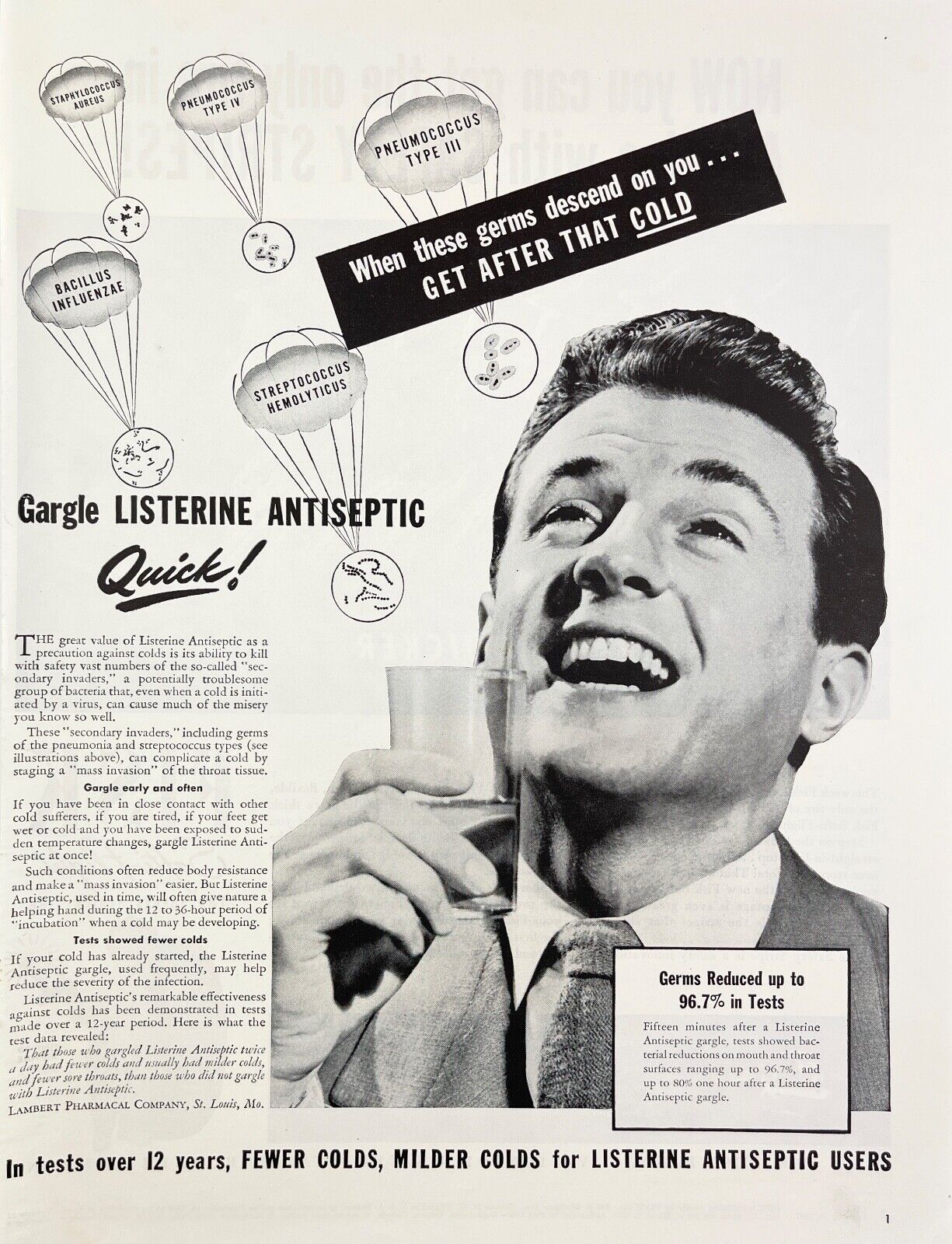 1947 Listerine Mouthwash Antisceptic Wall Art Bathroom Decor Vintage Print Ad