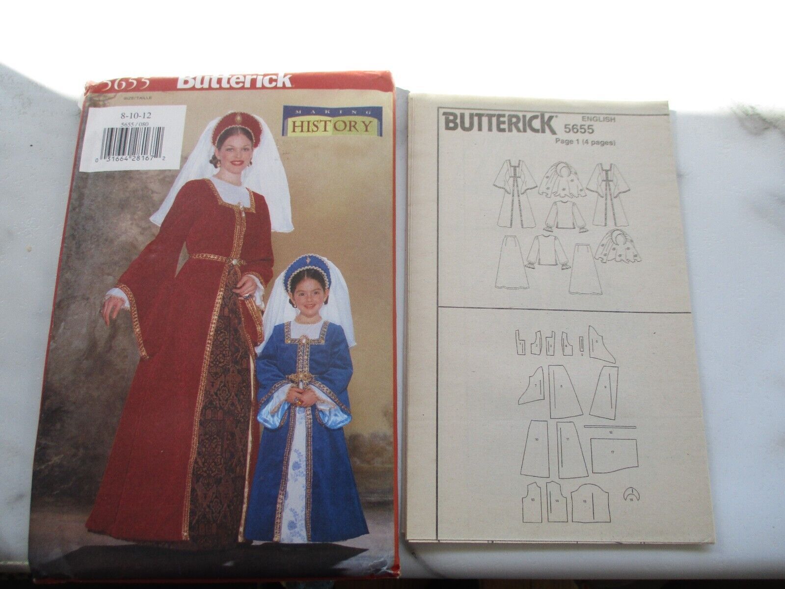 Butterick 5655 ladies\' sz 8-12 Making History Medieval 4 pc costume pattern