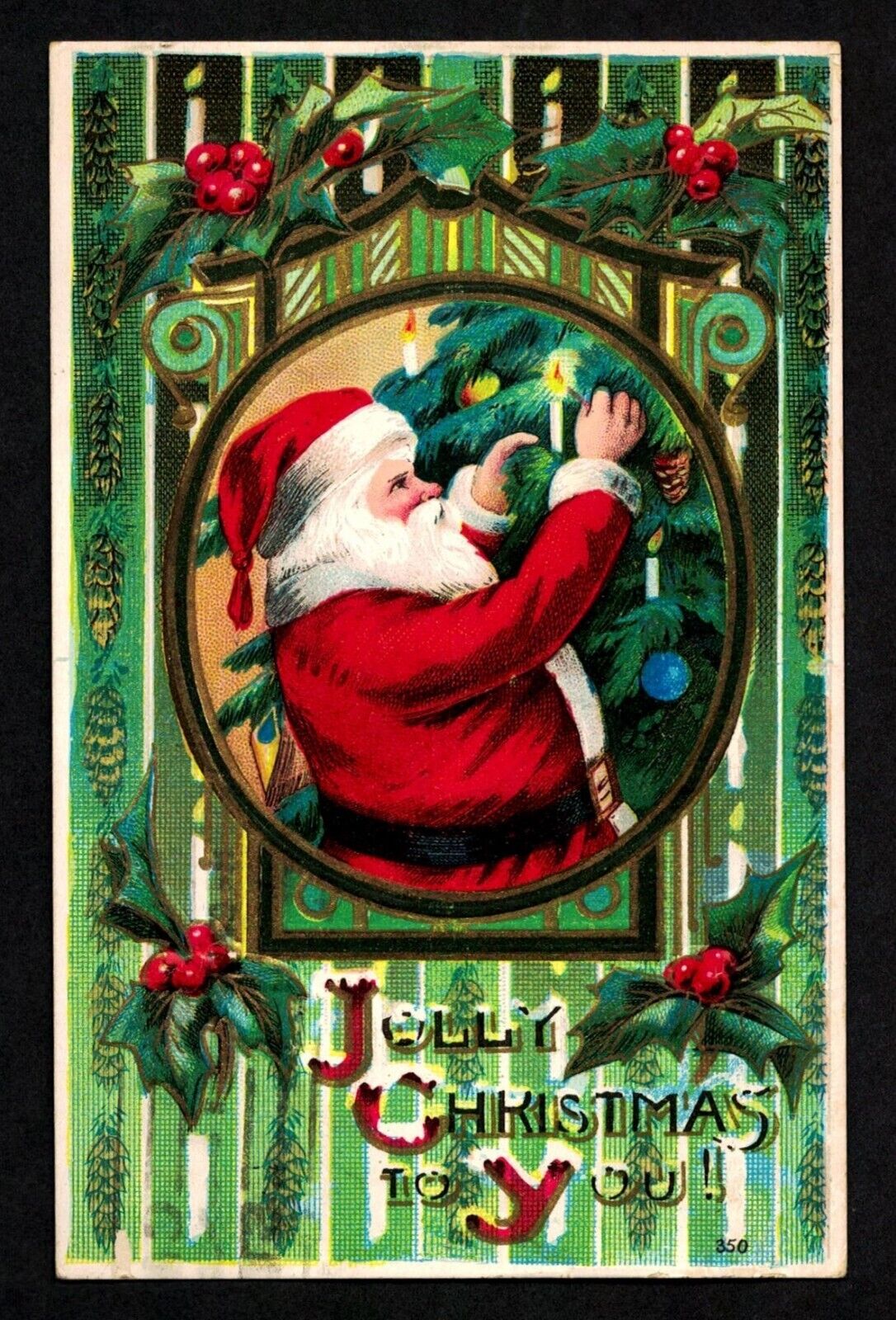6001 Antique Vintage Postcard JOLLY CHRISTMAS Santa Lighting Candle Tree CHICAGO