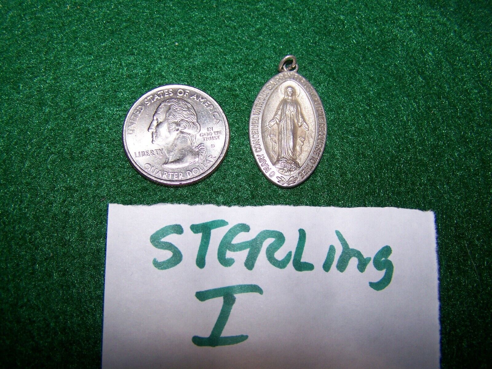 Vintage Sterling Silver Miraculous Medal Pendant 1830 Mary Pray for Us Catholic