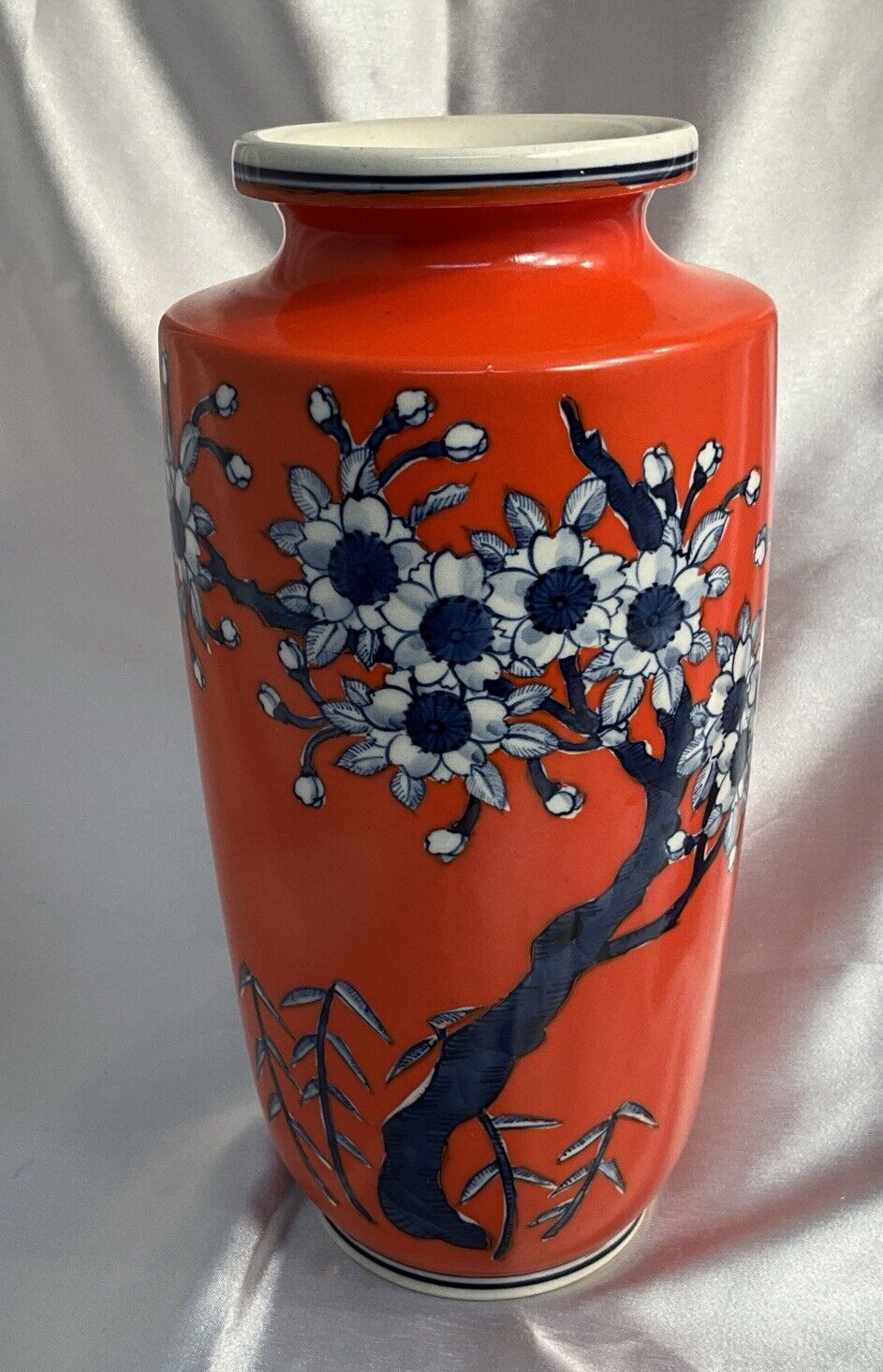 Beautiful Kinkozan Made in Japan Vase with Flowering Tree Orange
