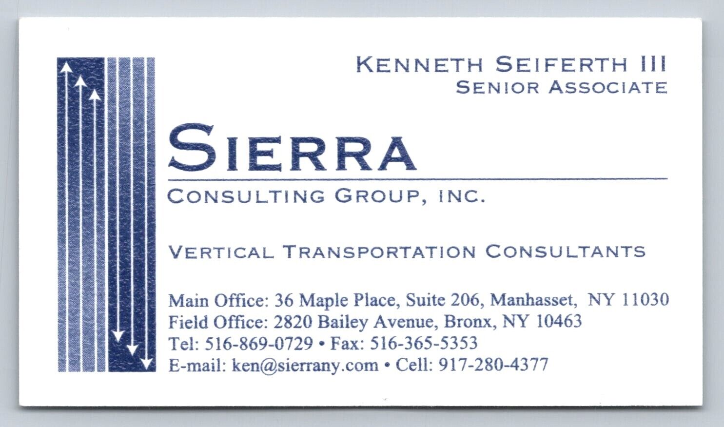 Vintage Business Card Sierra Consulting Group Seiferth III Bronx Manhasset NY