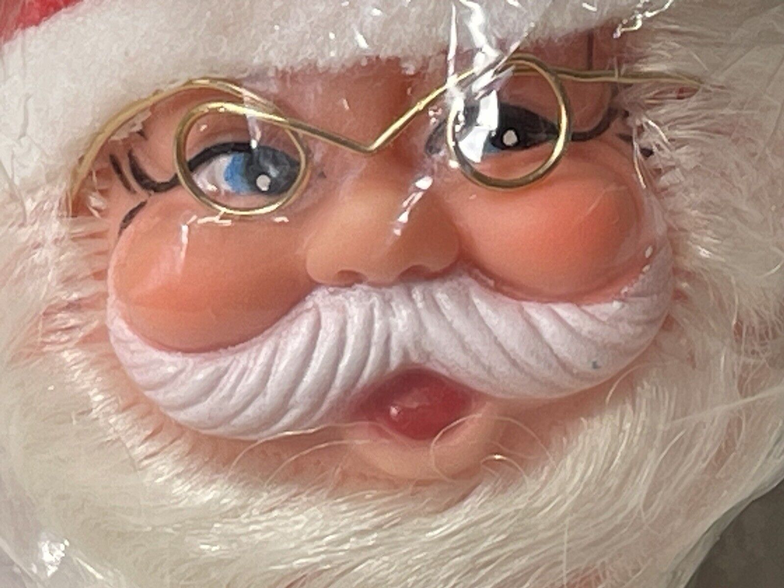 VTG Commodore Happy Jolly Smiling Santa Face Gold Rim Glasses Ornament Kmart NOS
