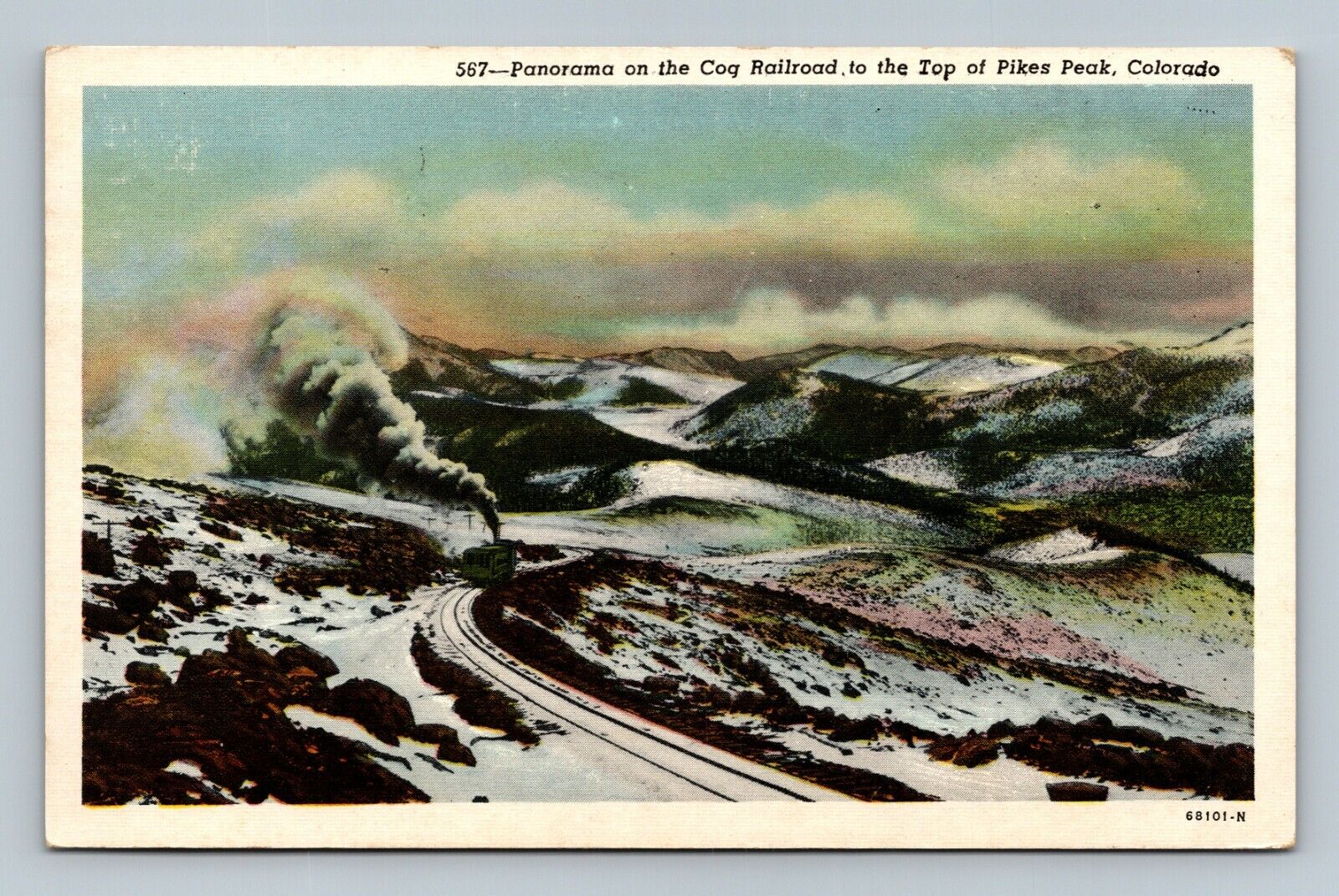 Panorama on the Cog Railroad to the Top of Pikes Peak Colorado Postcard