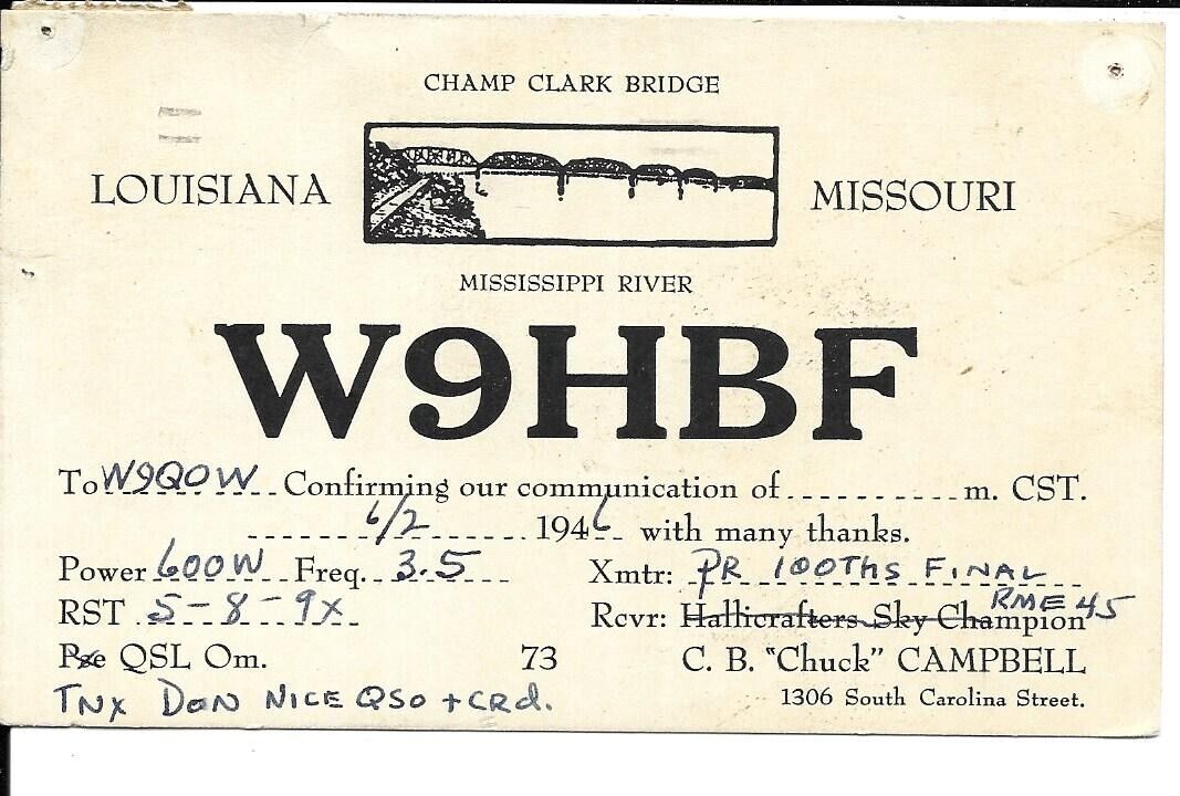 QSL 1946 Louisiana Missouri   radio card