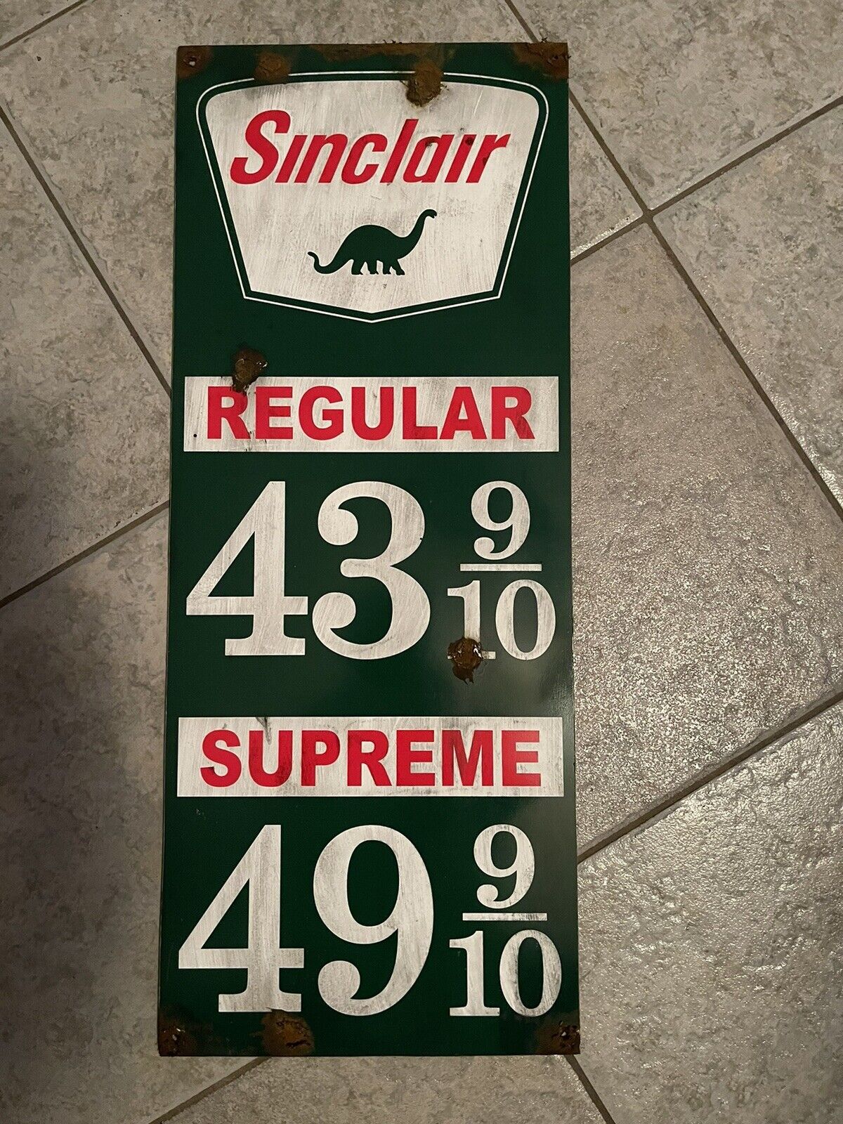 Antique Style-barn Find Look Sinclair Dino Dealer Gas Pump Supreme Price Sign