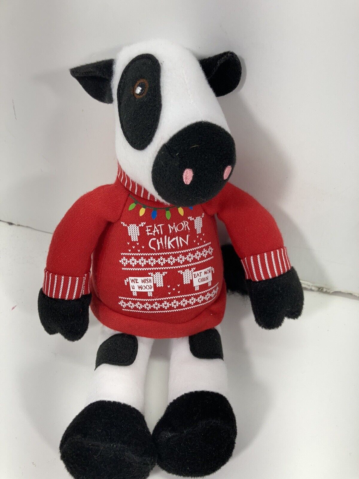 Chick-fil-A Cow Plush Christmas Sweater We Wish U Wood Eat Mor Chikin 2018 Small
