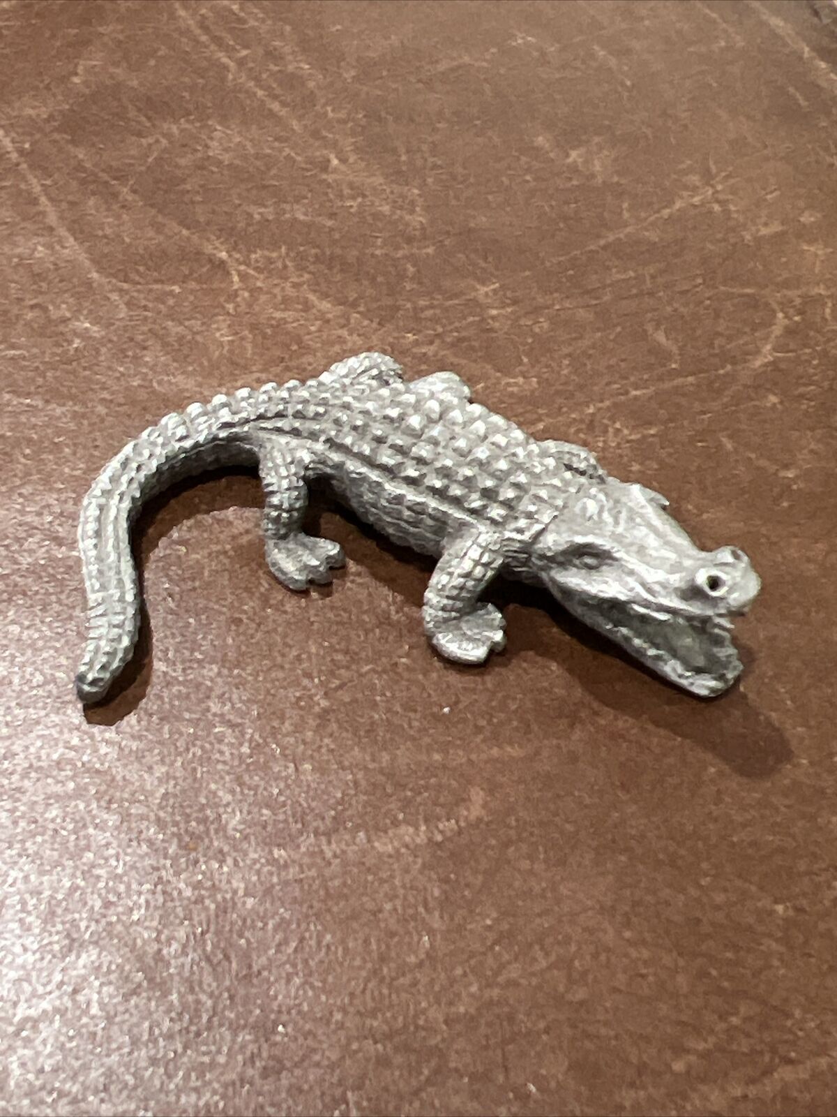 Pewter Alligator Gator Crocodile Miniature Figurine 2” Long Vintage 1980’s