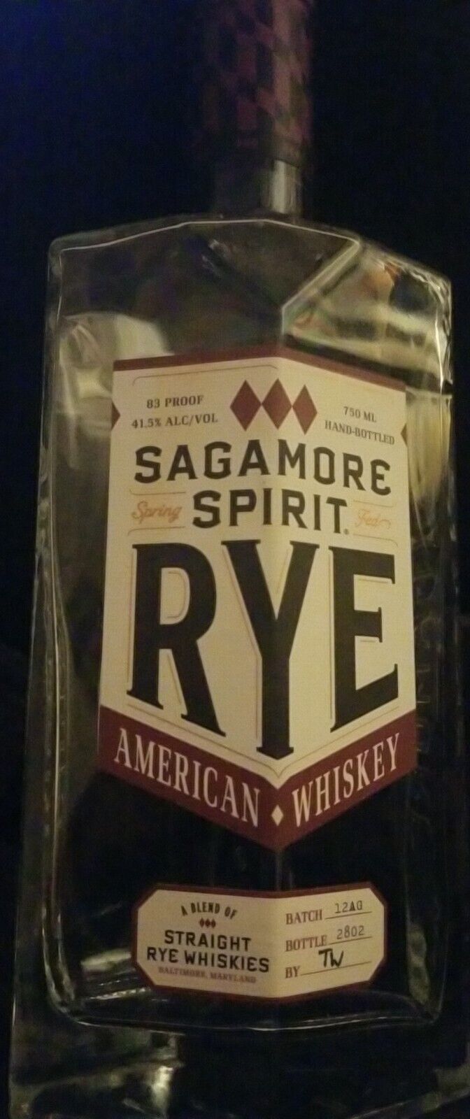 EMPTY Sagamore Spirit American Rye Whiskey Bottle 750 ml Baltimore Clear