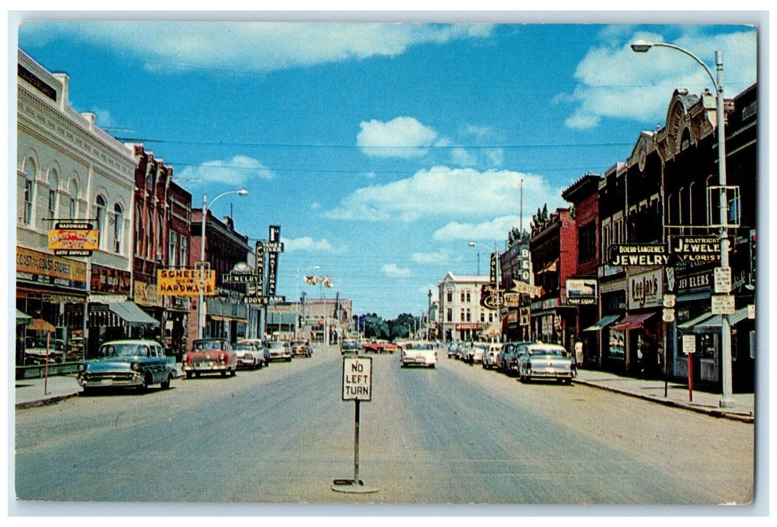 c1930\'s First Avenue Jewelry Store Hardware Looking North Jamestown ND Postcard