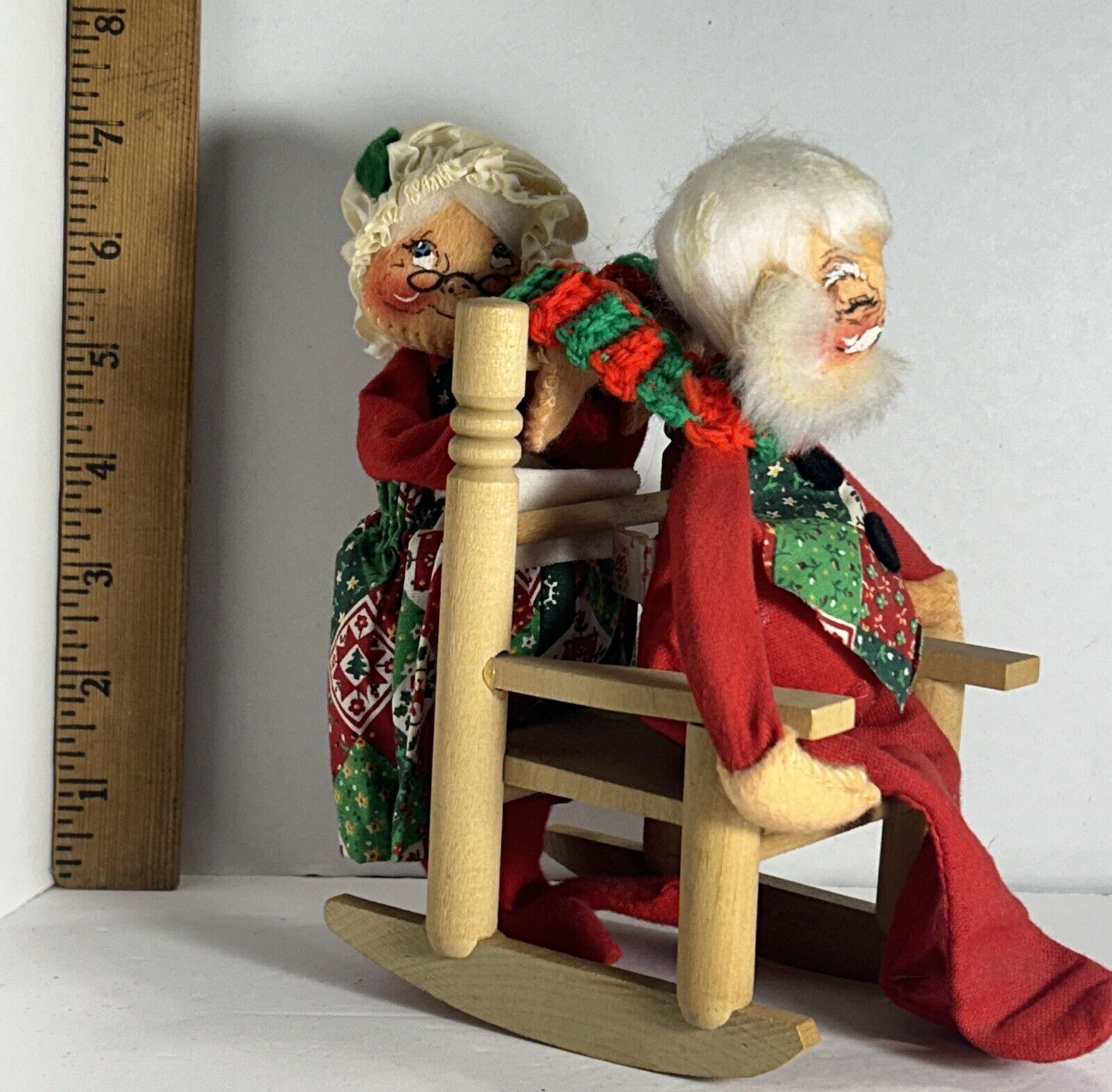 Vtg 1963 Annalee Christmas Santa & Mrs. Claus Dolls W/ Wooden Rocking Chair (B-M