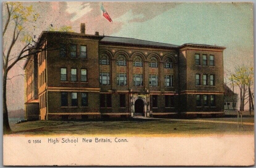 1909 New Britain, Connecticut Postcard HIGH SCHOOL Building View - Rotograph