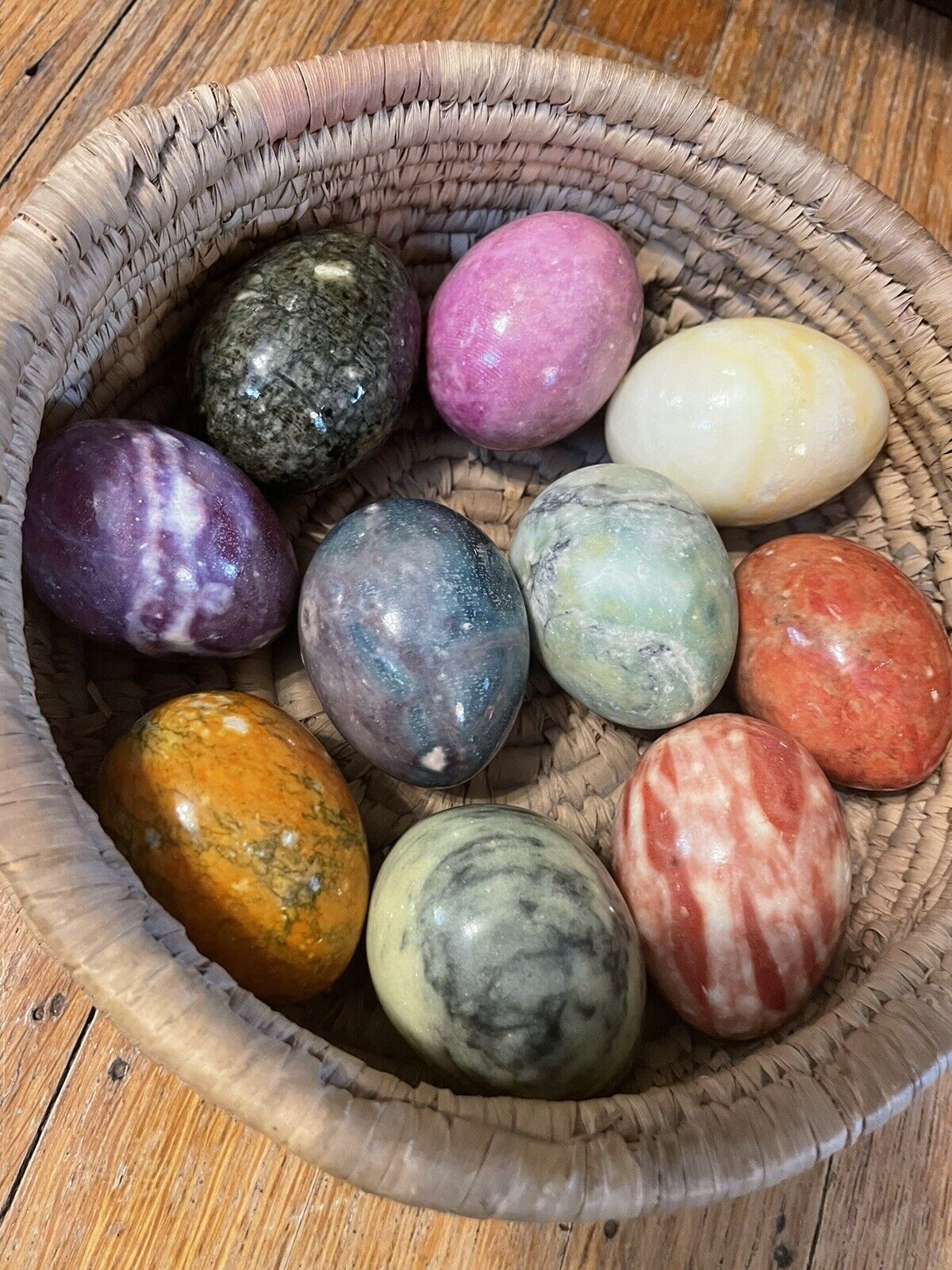 Lot of 10 Vintage Italian Marble Alabaster Stone Eggs Colors 2.5” Gemstone