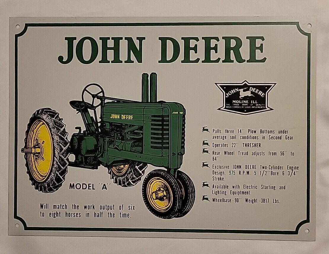 John Deere Moline Tractor Metal Sign Model A Two Cylinder Electric Country Decor