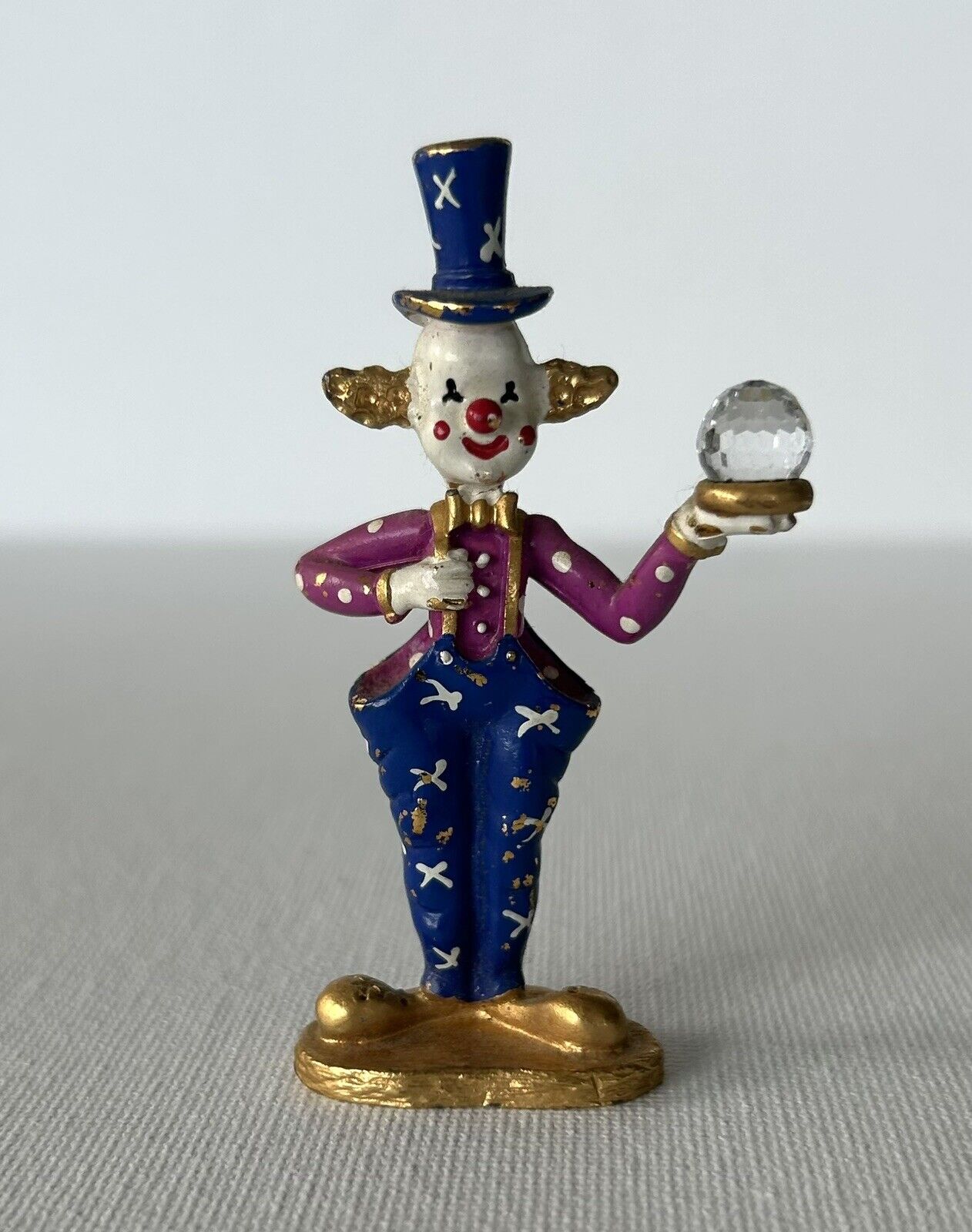 Spoontiques Vintage Pewter Top Hat Clown Figurine w Swarovski Crystal #K1486